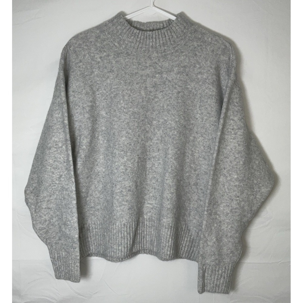 NWT Women's Daily Ritual Boucle Cropped Mock Neck Sweater Gray Heather Large
